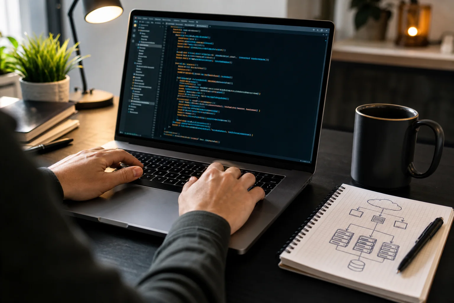 Python Backend Kurs mit Laptop, Terminal und Notizen
